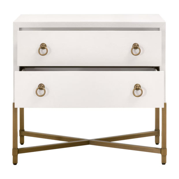 Essentials For Living Strand Shagreen 2-Drawer Nightstand ~ Pearl Shagreen, Brushed Gold Hardware