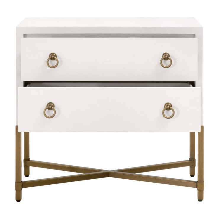 Essentials For Living Strand Shagreen 2-Drawer Nightstand ~ Pearl Shagreen, Brushed Gold Hardware