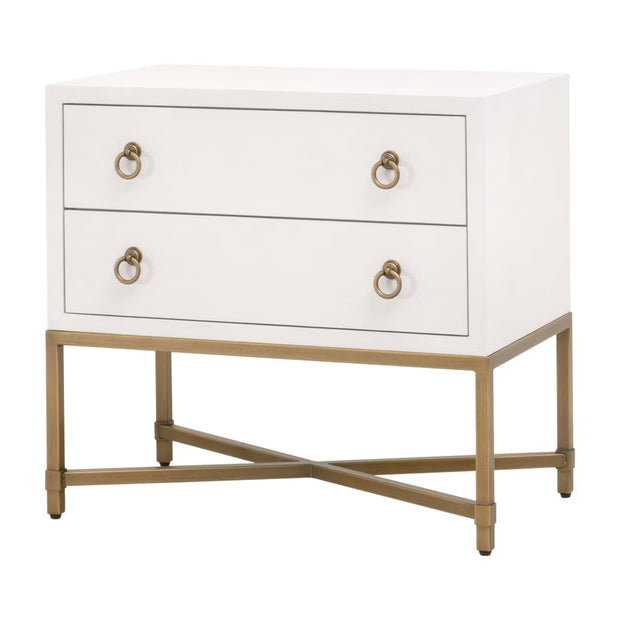 Essentials For Living Strand Shagreen 2-Drawer Nightstand ~ Pearl Shagreen, Brushed Gold Hardware
