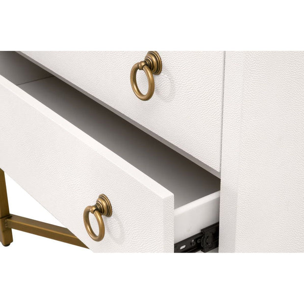 Essentials For Living Strand Shagreen 2-Drawer Nightstand ~ Pearl Shagreen, Brushed Gold Hardware