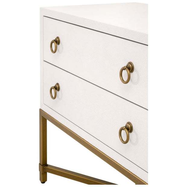 Essentials For Living Strand Shagreen 2-Drawer Nightstand ~ Pearl Shagreen, Brushed Gold Hardware