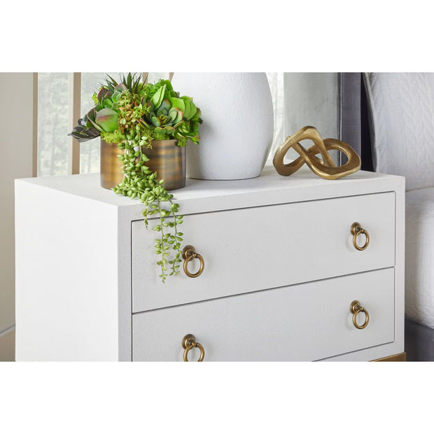 Essentials For Living Strand Shagreen 2-Drawer Nightstand ~ Pearl Shagreen, Brushed Gold Hardware