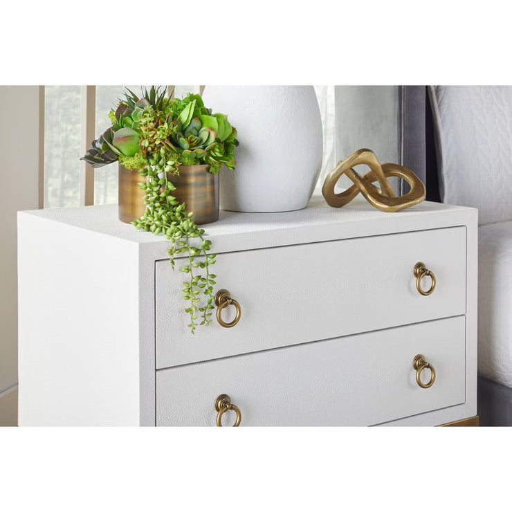 Essentials For Living Strand Shagreen 2-Drawer Nightstand ~ Pearl Shagreen, Brushed Gold Hardware