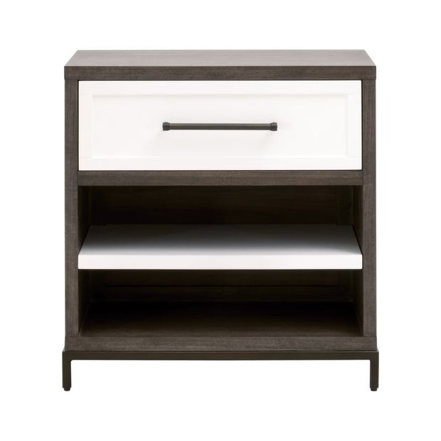 Essentials For Living Wrenn 1-Drawer Nightstand ~ Burnished Acacia, Matte White And Antique Bronze Hardware