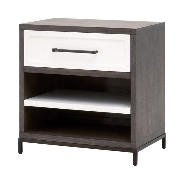 Essentials For Living Wrenn 1-Drawer Nightstand ~ Burnished Acacia, Matte White And Antique Bronze Hardware