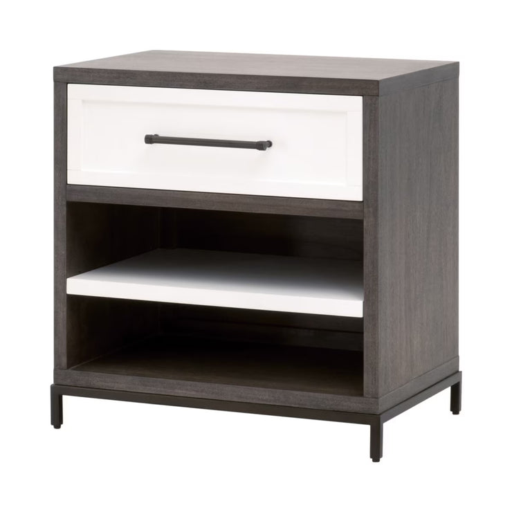 Essentials For Living Wrenn 1-Drawer Nightstand ~ Burnished Acacia, Matte White And Antique Bronze Hardware