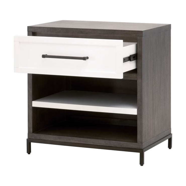 Essentials For Living Wrenn 1-Drawer Nightstand ~ Burnished Acacia, Matte White And Antique Bronze Hardware