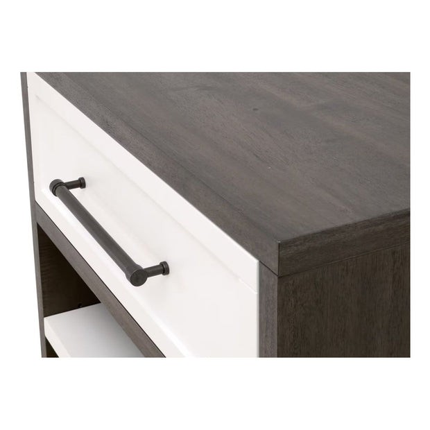 Essentials For Living Wrenn 1-Drawer Nightstand ~ Burnished Acacia, Matte White And Antique Bronze Hardware