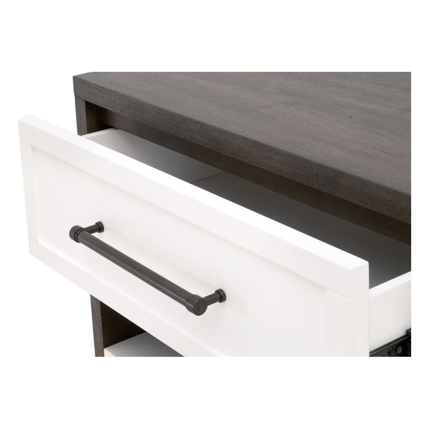 Essentials For Living Wrenn 1-Drawer Nightstand ~ Burnished Acacia, Matte White And Antique Bronze Hardware