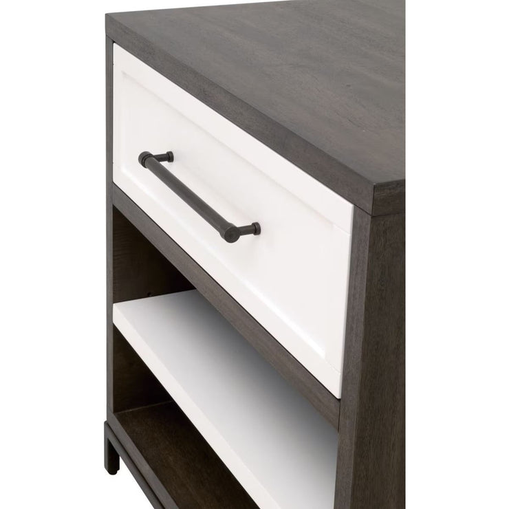 Essentials For Living Wrenn 1-Drawer Nightstand ~ Burnished Acacia, Matte White And Antique Bronze Hardware