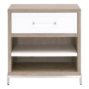 Essentials For Living Wrenn 1-Drawer Nightstand~ Natural Gray Acacia, Matte White And Brushed Stainless Steel Hardware