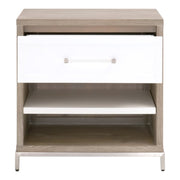 Essentials For Living Wrenn 1-Drawer Nightstand~ Natural Gray Acacia, Matte White And Brushed Stainless Steel Hardware