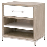 Essentials For Living Wrenn 1-Drawer Nightstand~ Natural Gray Acacia, Matte White And Brushed Stainless Steel Hardware