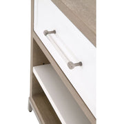 Essentials For Living Wrenn 1-Drawer Nightstand~ Natural Gray Acacia, Matte White And Brushed Stainless Steel Hardware