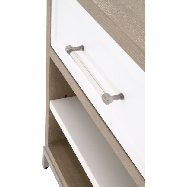 Essentials For Living Wrenn 1-Drawer Nightstand~ Natural Gray Acacia, Matte White And Brushed Stainless Steel Hardware