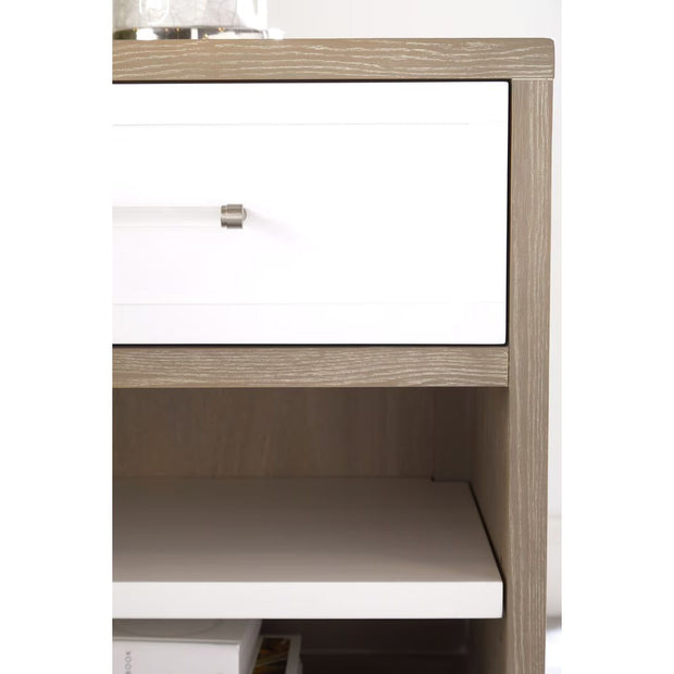 Essentials For Living Wrenn 1-Drawer Nightstand~ Natural Gray Acacia, Matte White And Brushed Stainless Steel Hardware