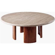 Surya Abacus Modern Travertine and Acacia Wood Coffee Table