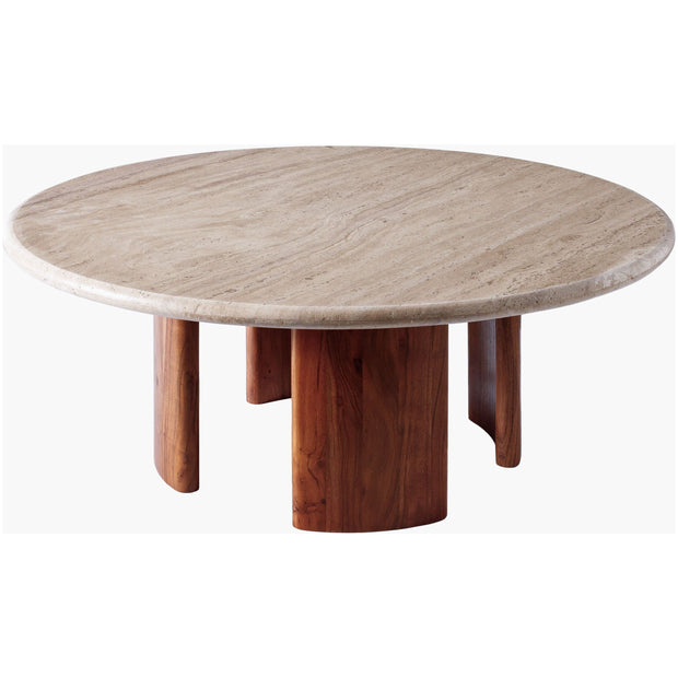 Surya Abacus Modern Travertine and Acacia Wood Coffee Table