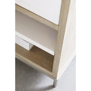 Essentials For Living Wrenn 1-Drawer Nightstand~ Natural Gray Acacia, Matte White And Brushed Stainless Steel Hardware