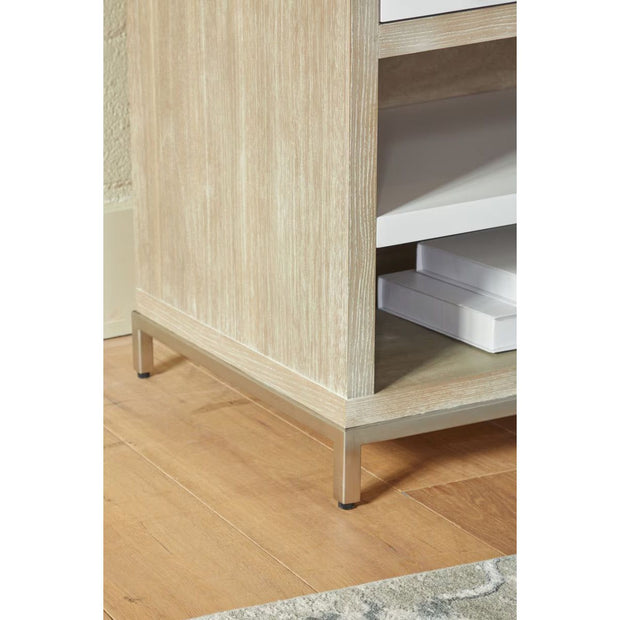 Essentials For Living Wrenn 1-Drawer Nightstand~ Natural Gray Acacia, Matte White And Brushed Stainless Steel Hardware