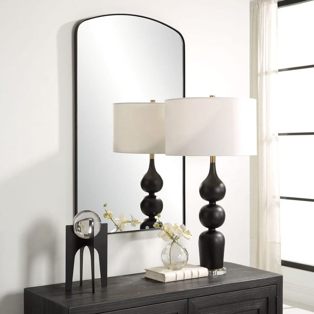 Uttermost Tordera Satin Black Sleek Steel Framed Arch Mirror