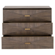 Essentials For Living Wynn 3-Drawer Nightstand ~ Burnished Brown Acacia Brushed Gold Hardware