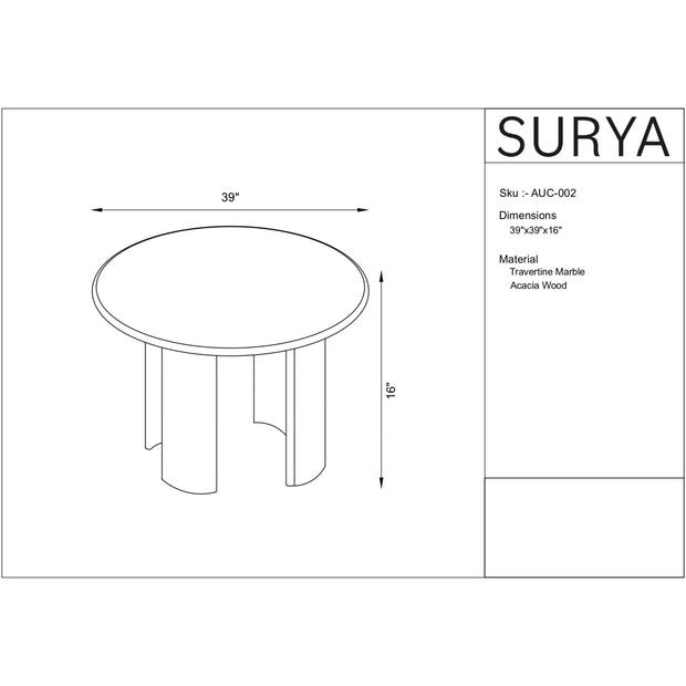 Surya Abacus Modern Travertine and Acacia Wood Coffee Table