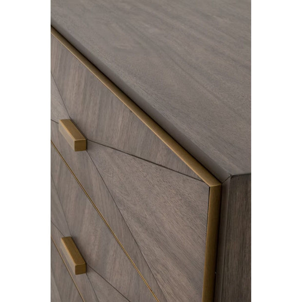 Essentials For Living Wynn 3-Drawer Nightstand ~ Burnished Brown Acacia Brushed Gold Hardware