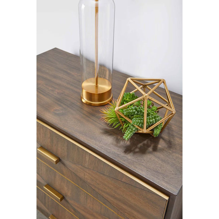 Essentials For Living Wynn 3-Drawer Nightstand ~ Burnished Brown Acacia Brushed Gold Hardware