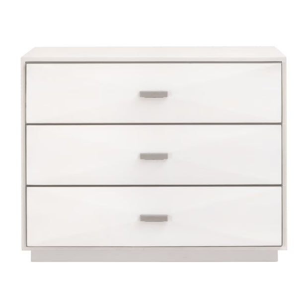 Essentials For Living Wynn 3-Drawer Nightstand ~ Pearl Shagreen, Brushed Stainless Steel Hardware