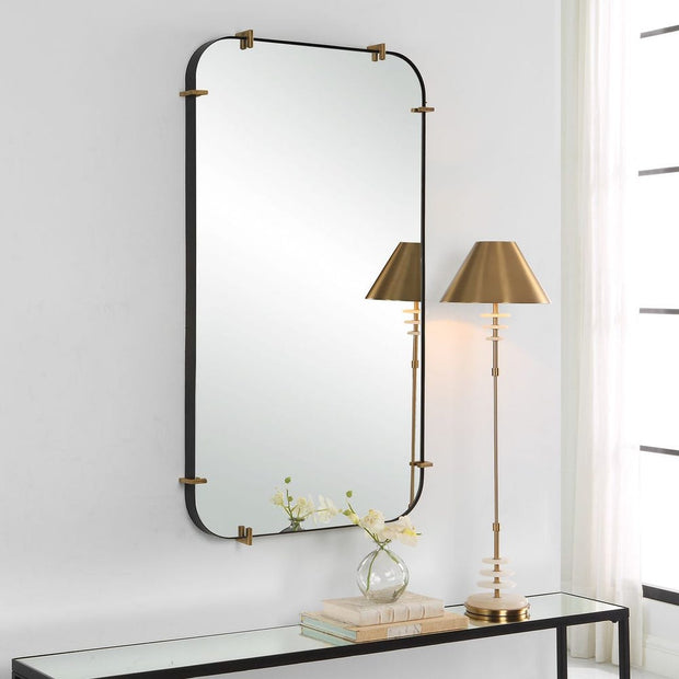 Uttermost Pali Black Iron With Antique Gold Rounded Corners Mirror