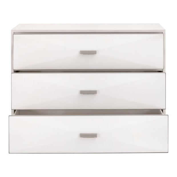 Essentials For Living Wynn 3-Drawer Nightstand ~ Pearl Shagreen, Brushed Stainless Steel Hardware
