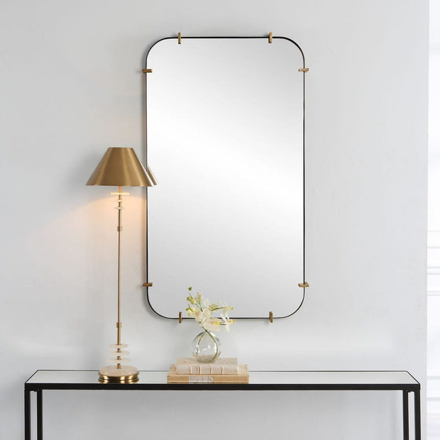 Uttermost Pali Black Iron With Antique Gold Rounded Corners Mirror