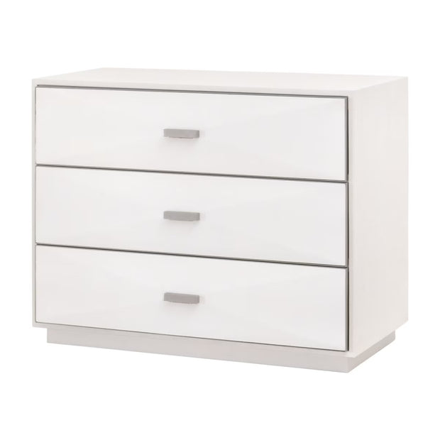 Essentials For Living Wynn 3-Drawer Nightstand ~ Pearl Shagreen, Brushed Stainless Steel Hardware
