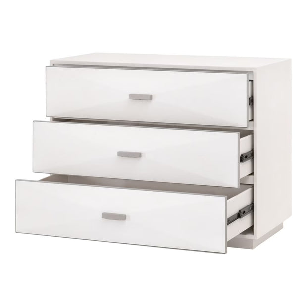 Essentials For Living Wynn 3-Drawer Nightstand ~ Pearl Shagreen, Brushed Stainless Steel Hardware
