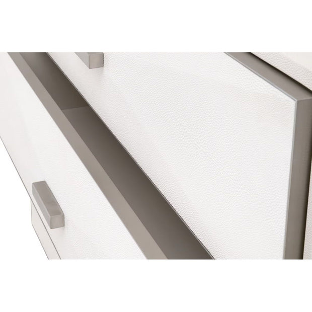 Essentials For Living Wynn 3-Drawer Nightstand ~ Pearl Shagreen, Brushed Stainless Steel Hardware