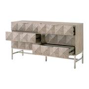 Essentials For Living Atlas 6-Drawer Double Dresser ~ Natural Gray Acacia Wood With  Brushed Stainless Steel Hardware