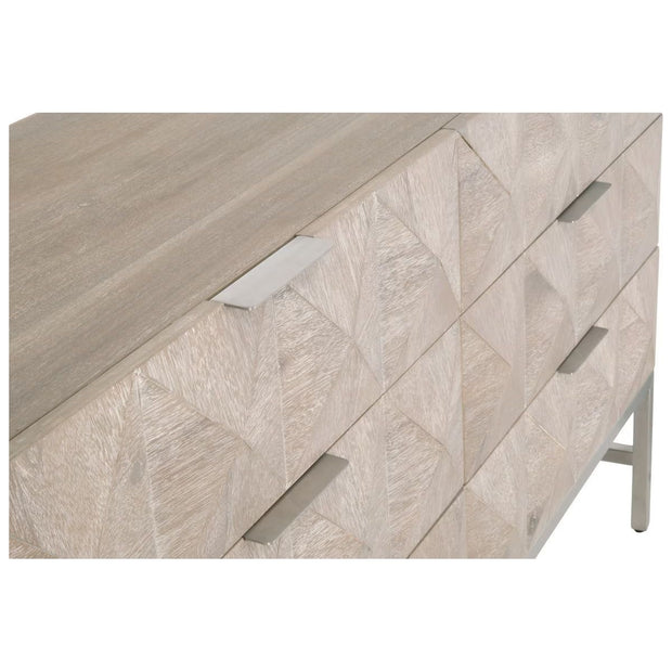Essentials For Living Atlas 6-Drawer Double Dresser ~ Natural Gray Acacia Wood With  Brushed Stainless Steel Hardware