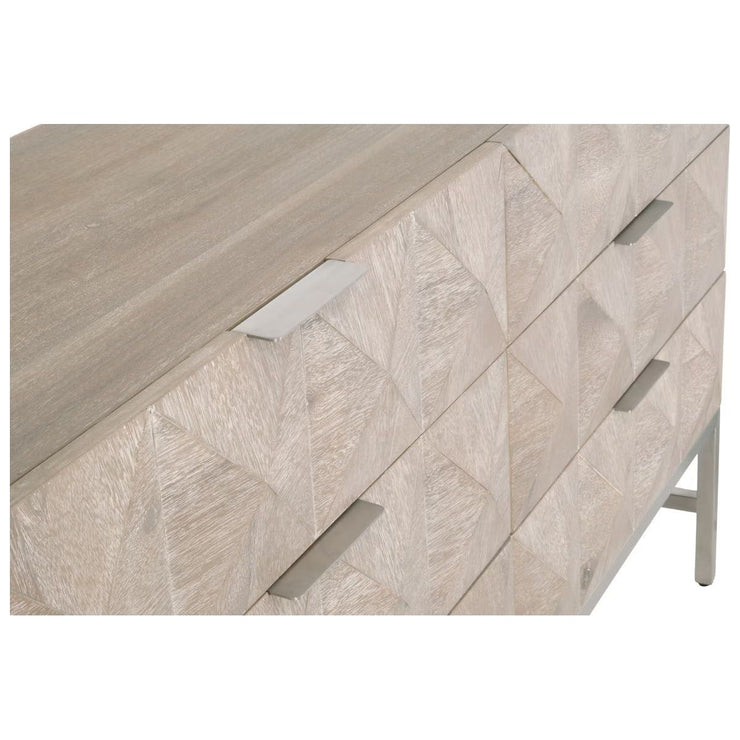 Essentials For Living Atlas 6-Drawer Double Dresser ~ Natural Gray Acacia Wood With  Brushed Stainless Steel Hardware