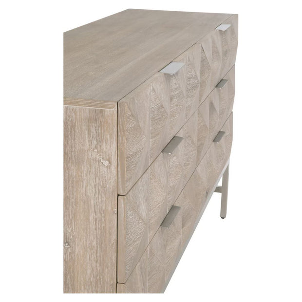 Essentials For Living Atlas 6-Drawer Double Dresser ~ Natural Gray Acacia Wood With  Brushed Stainless Steel Hardware