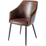 Surya Milford Modern SET OF 2 Faux Brown Leather Dining Chairs With Black Metal Legs