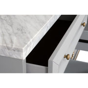 Essentials For Living Azure 6-Drawer Dresser ~ Dove Gray, White Carrera Marble With Brushed Gold Hardware