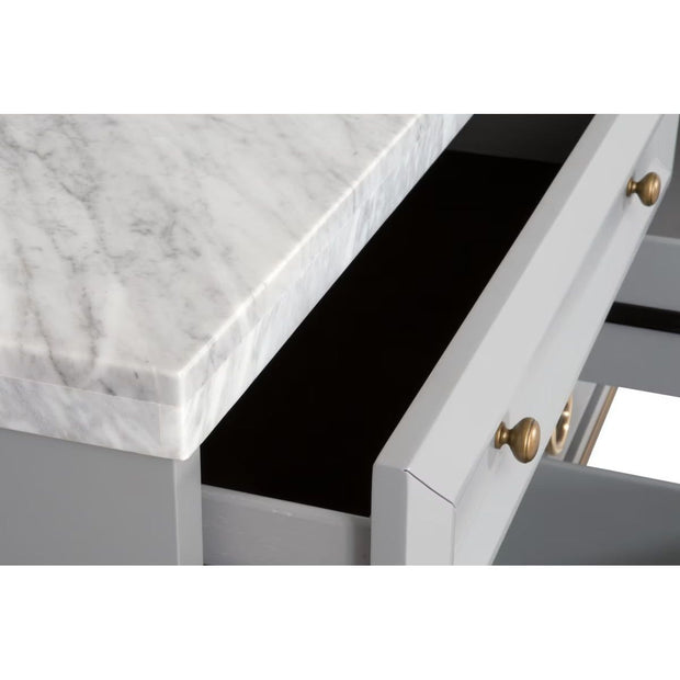 Essentials For Living Azure 6-Drawer Dresser ~ Dove Gray, White Carrera Marble With Brushed Gold Hardware