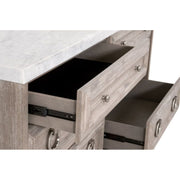 Essentials For Living Azure Carrera 6-Drawer Dresser ~ Natural Gray Acacia, White Carrera Marble With Brushed Stainless Steel Hardware