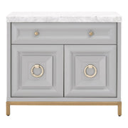 Essentials For Living Azure Media Chest ~ Dove Gray, White Carrera Marble With Brushed Gold Hardware