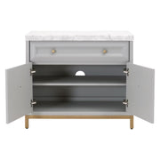 Essentials For Living Azure Media Chest ~ Dove Gray, White Carrera Marble With Brushed Gold Hardware