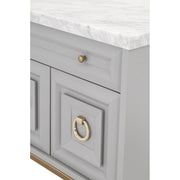 Essentials For Living Azure Media Chest ~ Dove Gray, White Carrera Marble With Brushed Gold Hardware