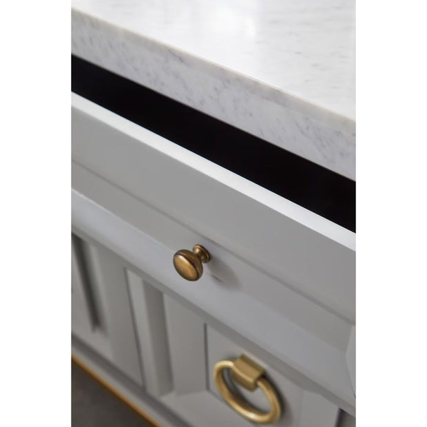 Essentials For Living Azure Media Chest ~ Dove Gray, White Carrera Marble With Brushed Gold Hardware