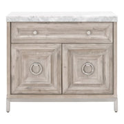 Essentials For Living Azure Media Chest ~ Natural Gray Acacia, White Carrera Marble With Brushed Stainless Steel Hardware