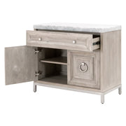 Essentials For Living Azure Media Chest ~ Natural Gray Acacia, White Carrera Marble With Brushed Stainless Steel Hardware